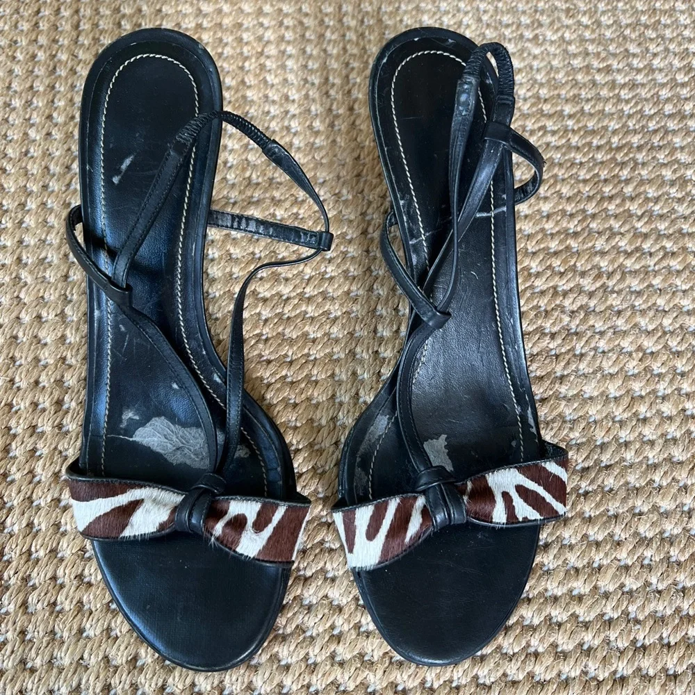 Vintage Ralph Lauren Zebra Ponyhair slingback heeled strappy leather sandals - Picture 4 of 6
